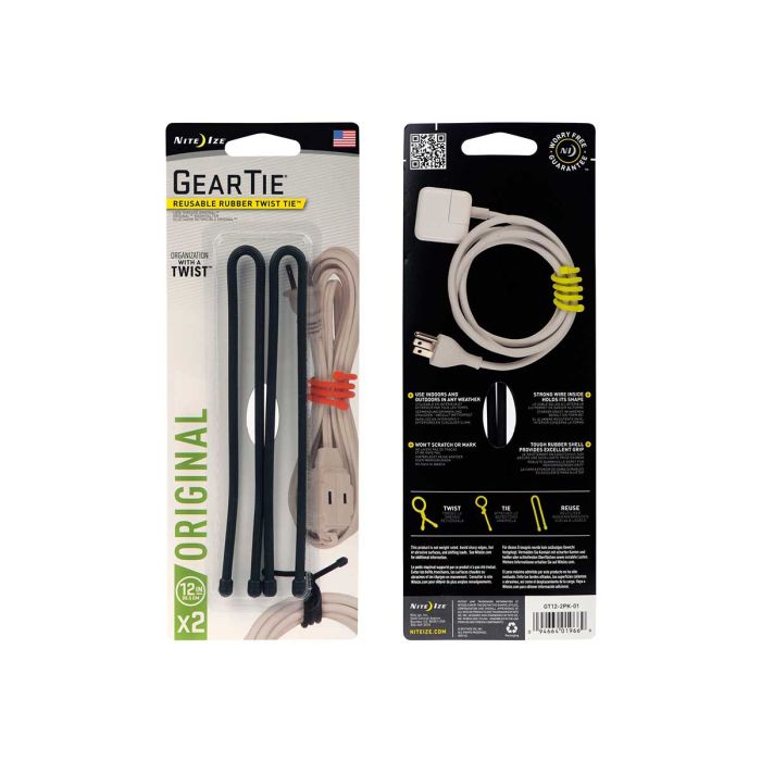 NiteIze Rubber Twist Tie 12 in. - 2 Pack - Black