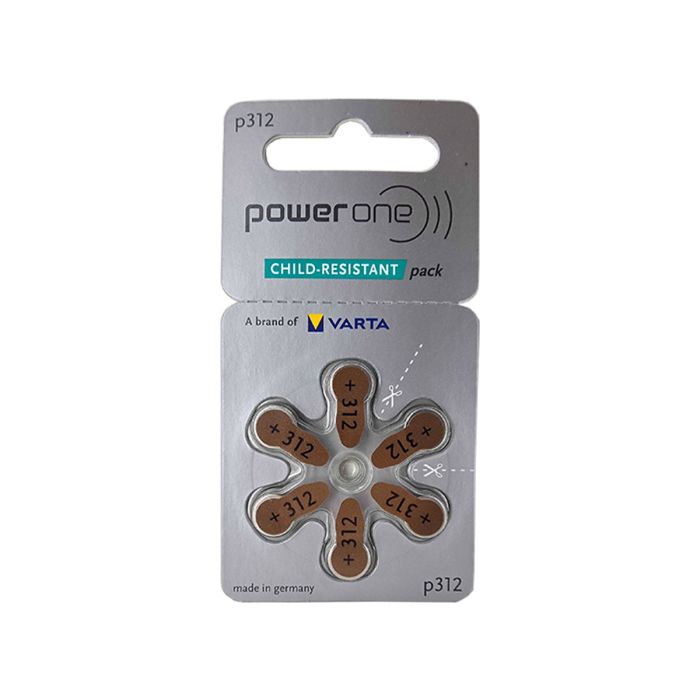 PowerOne Size 312 Hearing Aid Zinc Air Battery -6PK - Mercury Free (P312)