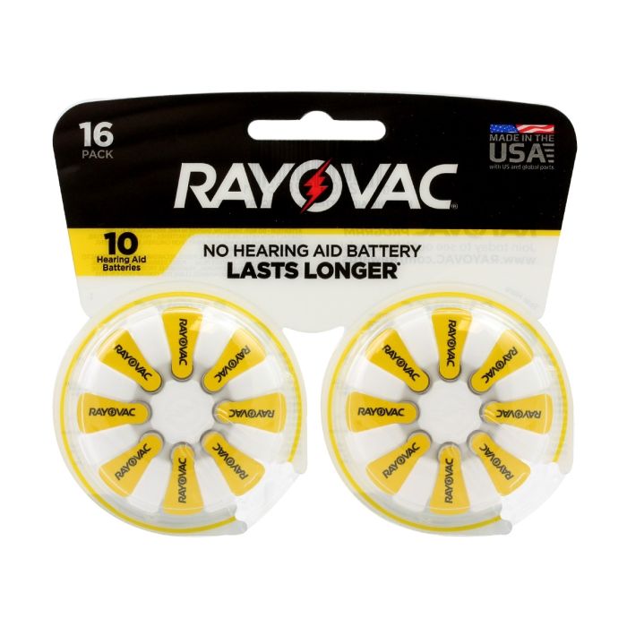Rayovac 10-16 Size 10 75mAh 1.45V Zinc Air Hearing Aid Batteries - 16 Piece Retail Card
